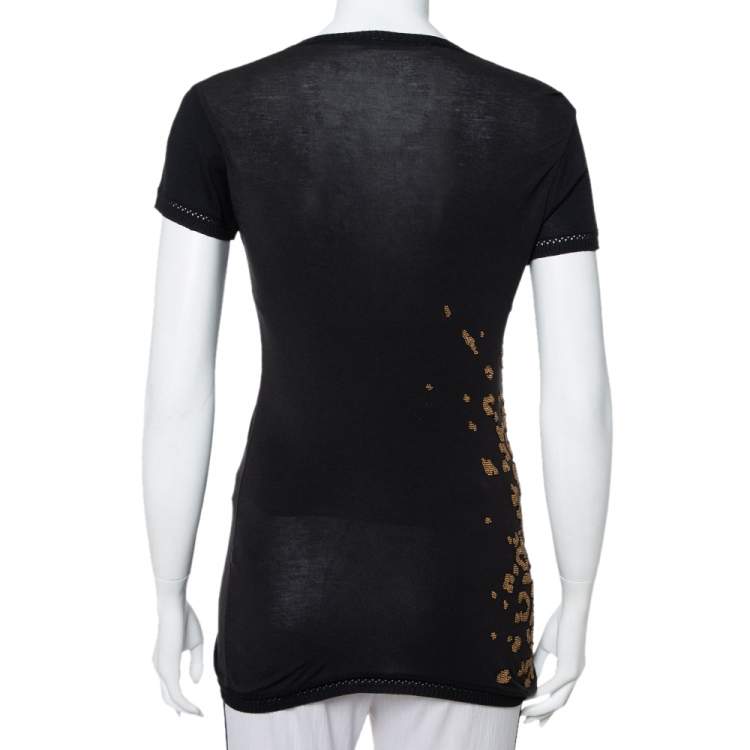 Pre Owned Roberto Cavalli Black Bead & Sequin Embellished Knit Scoop Neck Top S