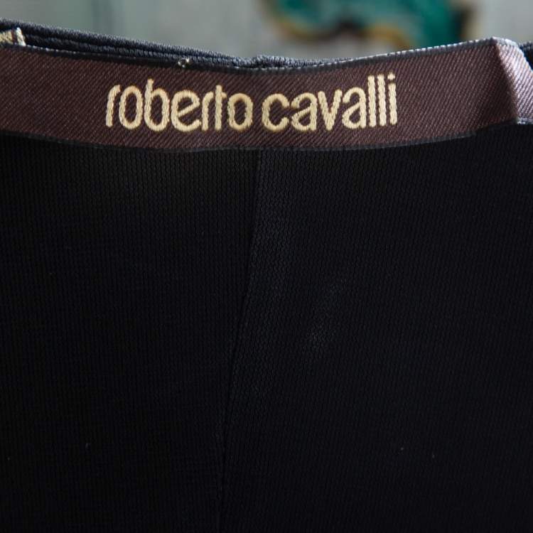 مملوكة مسبقًا Roberto Cavalli Black Knit Embellished Waist Detail Plunge Neck Sheath Dress M