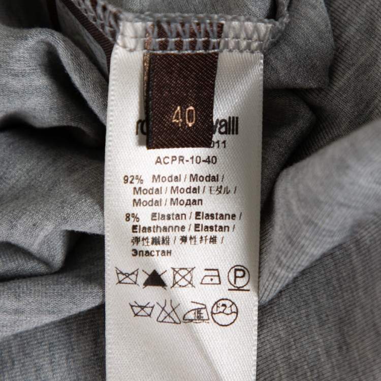 Pre Owned Roberto Cavalli Grey Sequin Embellished Modal Long Sleeve Scoop Neck Top S