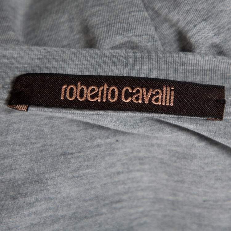 Pre Owned Roberto Cavalli Grey Sequin Embellished Modal Long Sleeve Scoop Neck Top S