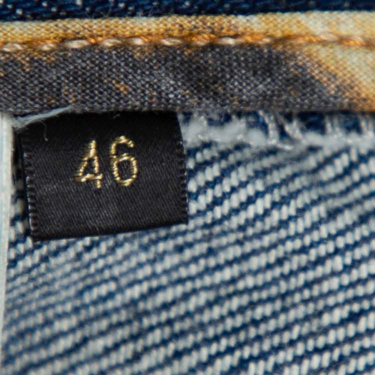 Pre Owned Roberto Cavalli Navy Blue Denim Distressed Wide Leg Jeans L