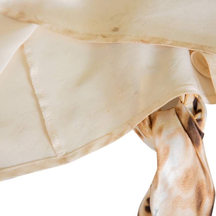 Pre Owned Roberto Cavalli Beige Animal Printed Silk Satin Halter Neck Maxi Dress M