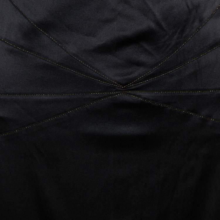 Pre Owned Roberto Cavalli Black Satin Ruffle Hem Detail Maxi Skirt M