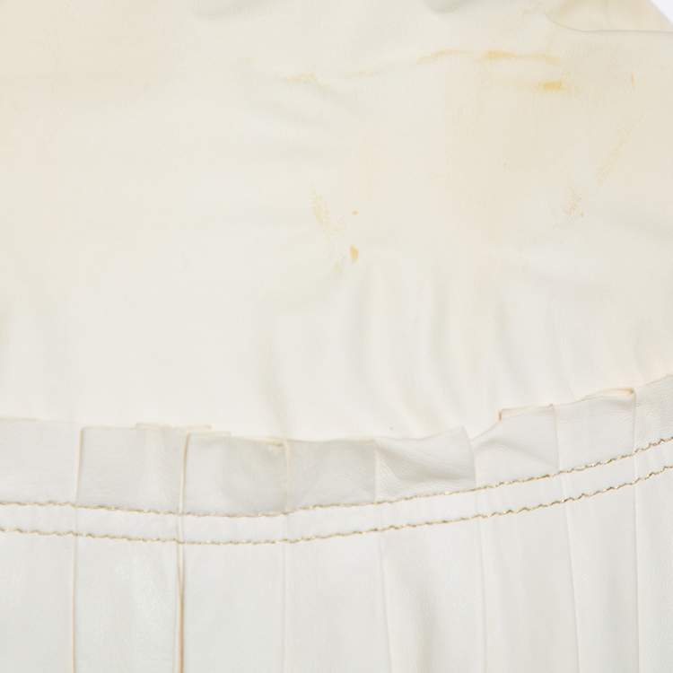 Pre Owned Roberto Cavalli Cream Leather Pleated Detail Zipper Front Jacket S