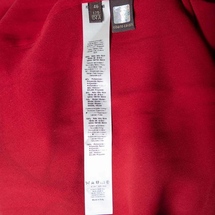 Pre Owned Roberto Cavalli Burgundy Silk Embellished Lace Sleeve Detail Faux Wrap Maxi Dress L