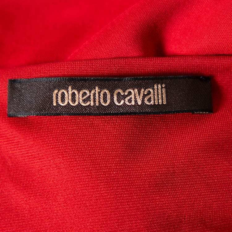 Pre Owned Roberto Cavalli Red Knit Shoulder Brooch Detail Sleeveless Maxi Dress L