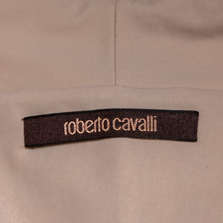 Pre Owned Roberto Cavalli Cream Animal Printed Knit Drape Detail Tunic M