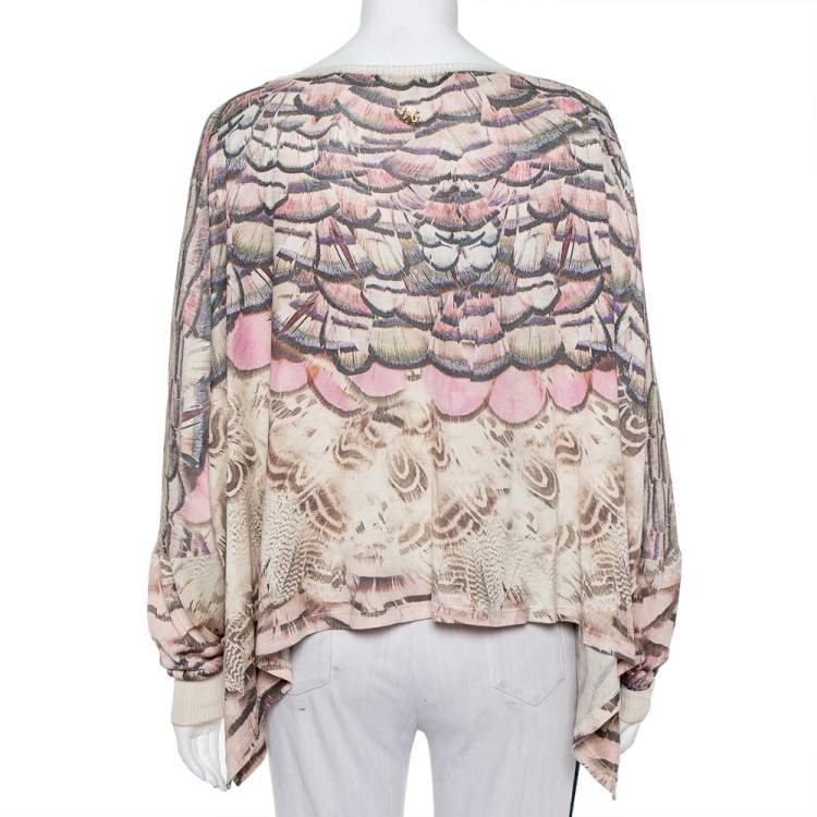 Pre Owned Roberto Cavalli Beige Printed Silk Knit Oversized Sweatshirt M
