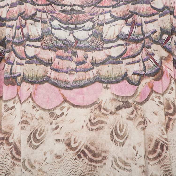 Pre Owned Roberto Cavalli Beige Printed Silk Knit Oversized Sweatshirt M