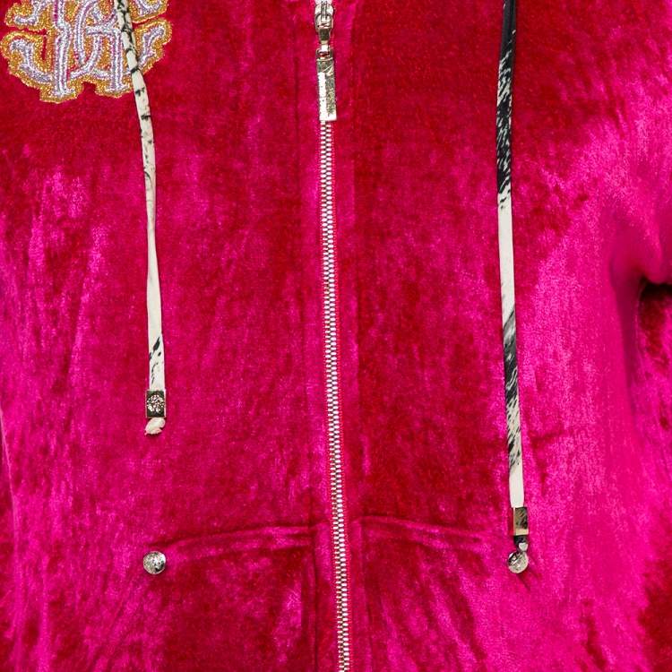 Pre Owned Roberto Cavalli Pink Velour Hooded Zip Front Jacket L