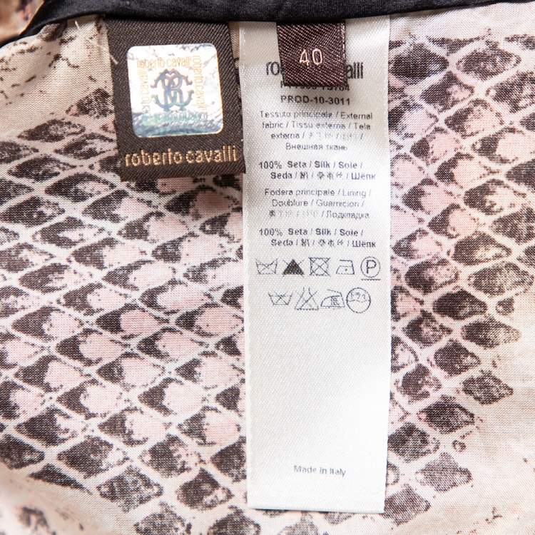 مملوكة مسبقًا Roberto Cavalli Brown Snakeskin Printed Silk Button Front Belted Trench Coat S