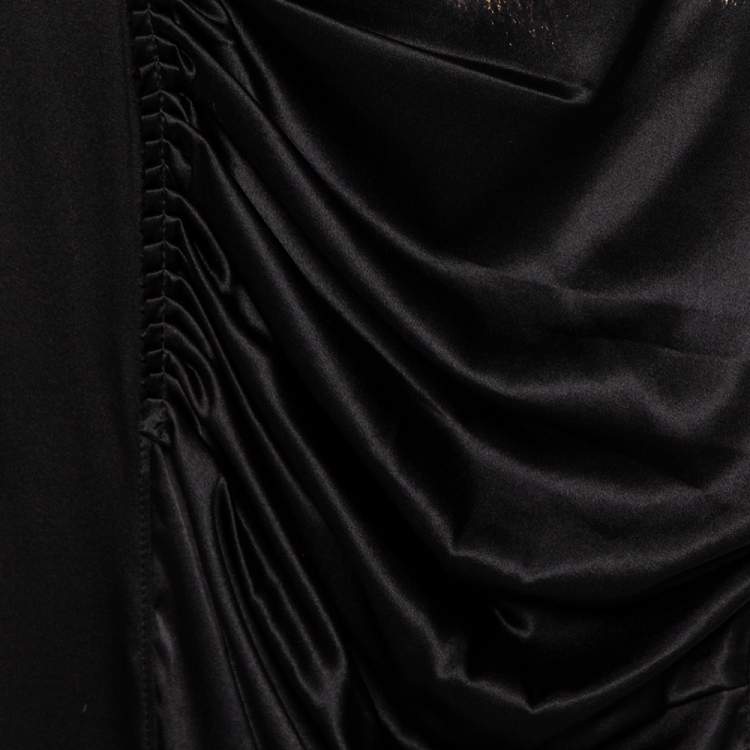 Pre Owned Roberto Cavalli Black Printed Satin Draped Sleeveless Mini Dress M