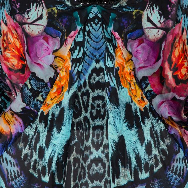Pre Owned Roberto Cavalli Multicolor Printed Silk Pleated Detail Kaftan Top (One Size)