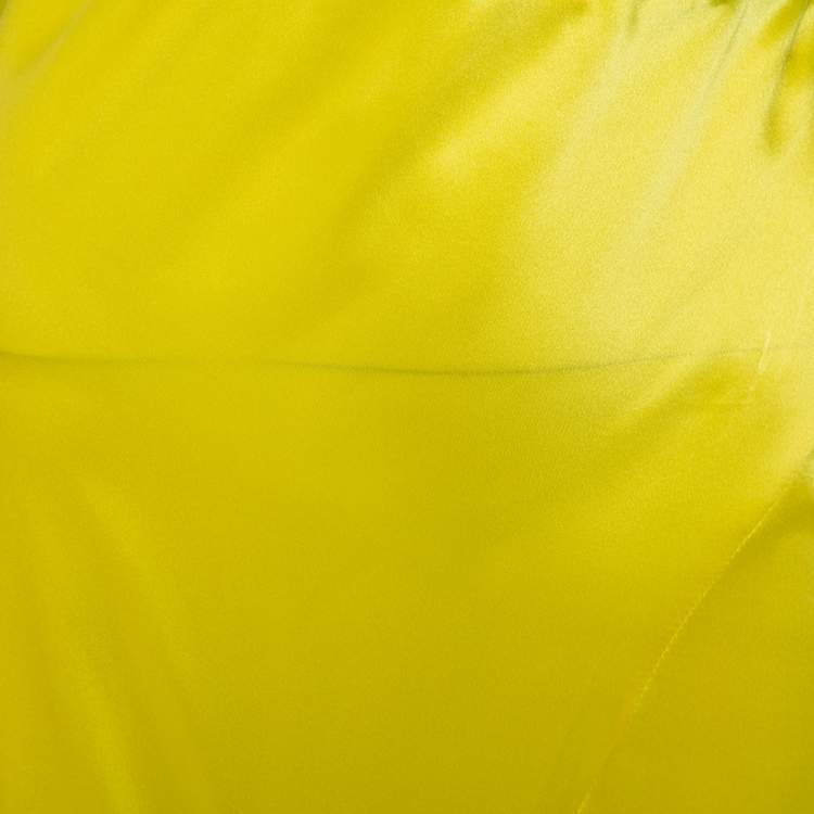 Pre Owned Roberto Cavalli Yellow Silk Satin Flared Maxi Skirt L