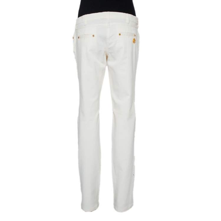 Pre Owned Roberto Cavalli White Denim Straight Leg Jeans XL