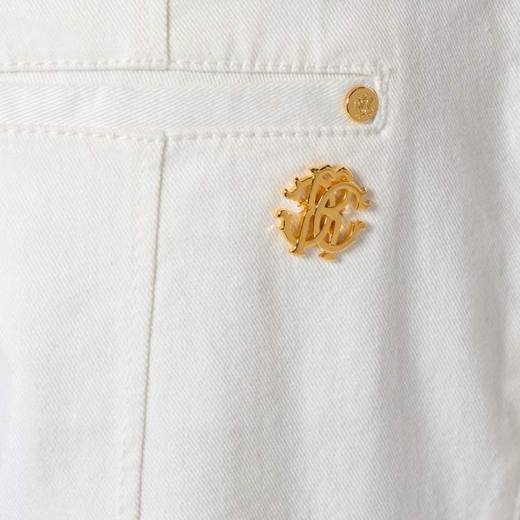Pre Owned Roberto Cavalli White Denim Straight Leg Jeans XL