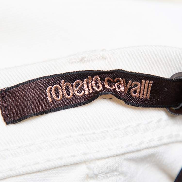 Pre Owned Roberto Cavalli White Denim Straight Leg Jeans XL