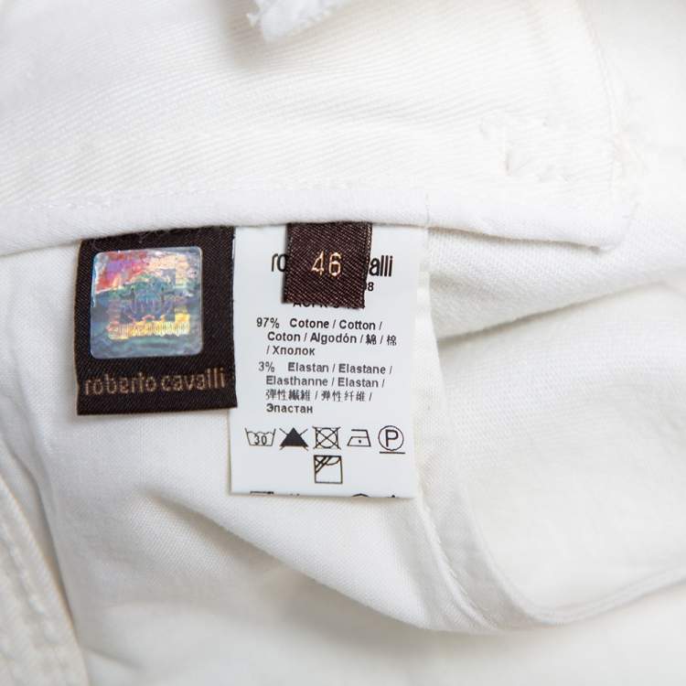 Pre Owned Roberto Cavalli White Denim Straight Leg Jeans XL