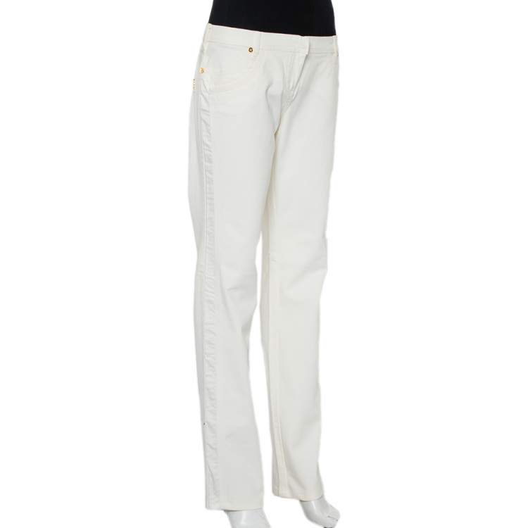 Pre Owned Roberto Cavalli White Denim Straight Leg Jeans XL