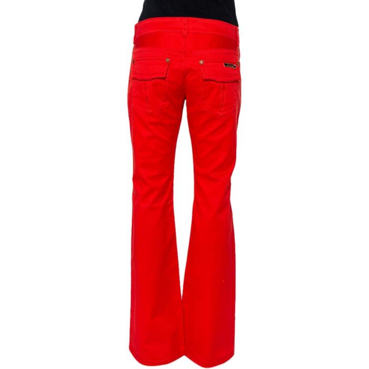 Pre Owned Roberto Cavalli Red Denim Bootcut Jeans L