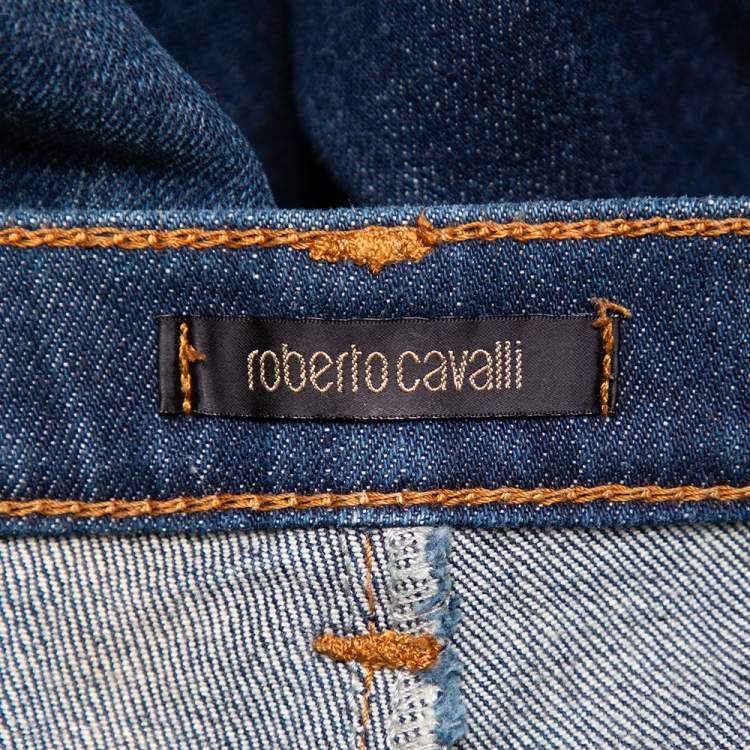 Pre Owned Roberto Cavalli Navy Blue Denim Straight Leg Jeans XL