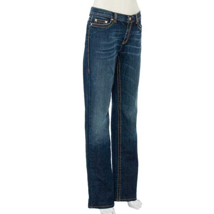 Pre Owned Roberto Cavalli Navy Blue Denim Straight Leg Jeans XL