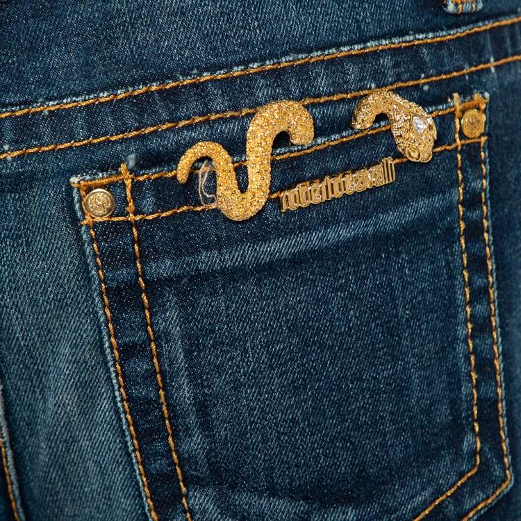 Pre Owned Roberto Cavalli Navy Blue Denim Straight Leg Jeans XL