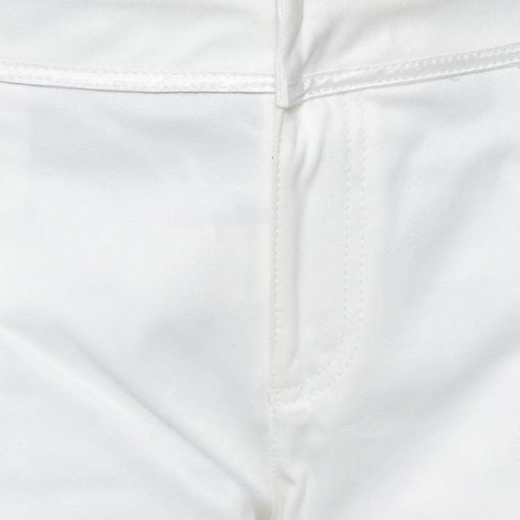 مملوكة مسبقًا Roberto Cavalli White Cotton Pleated Trim Detail Straight Leg Trousers XL