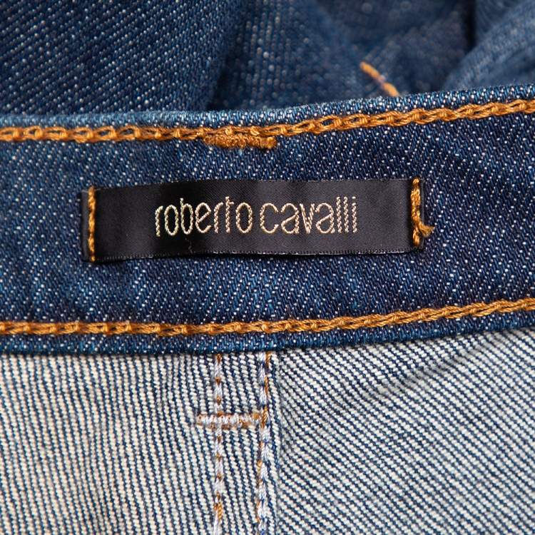 Pre Owned Roberto Cavalli Navy Blue Denim Straight Leg Jeans XL