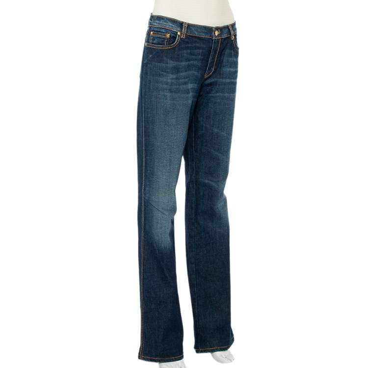 Pre Owned Roberto Cavalli Navy Blue Denim Straight Leg Jeans XL