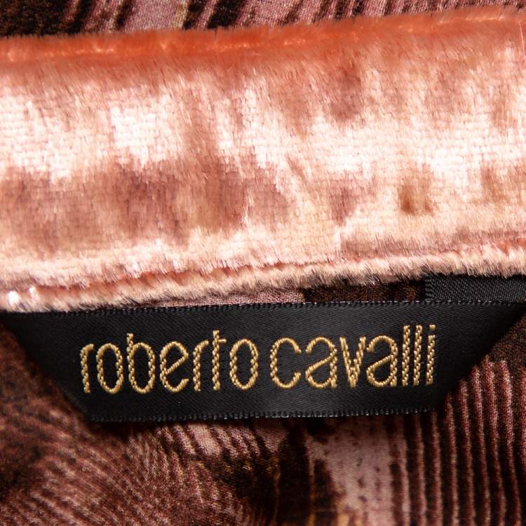 مملوكة مسبقًا Roberto Cavalli Multicolor Animal Printed Silk Velvet Trim Sheer Blouse L