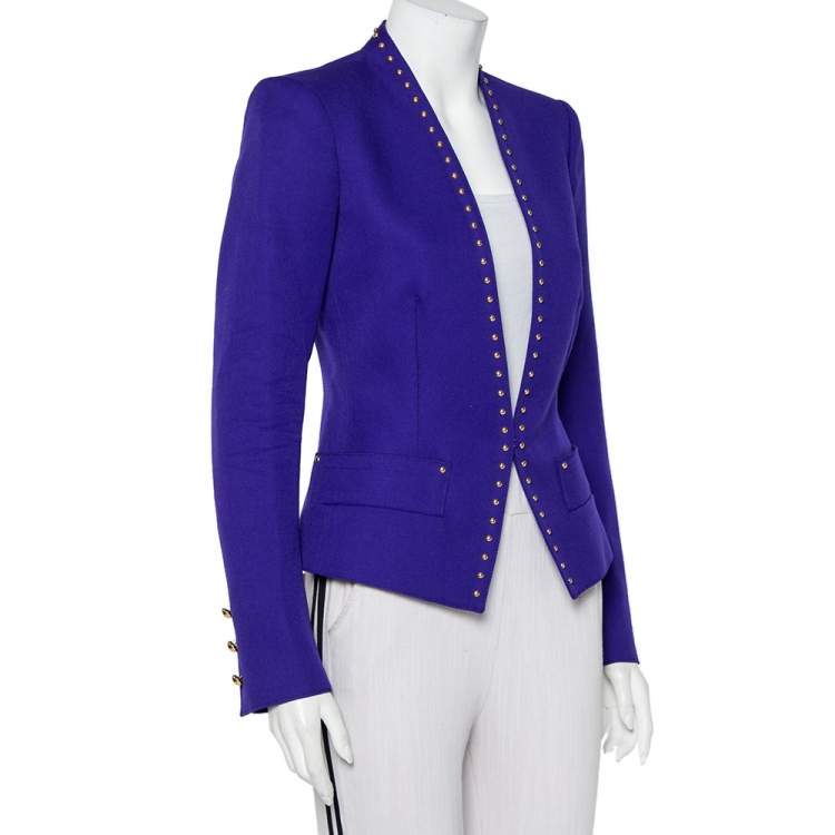 Pre Owned Roberto Cavalli Purple Wool Rock Stud Detail Hook Front Blazer S