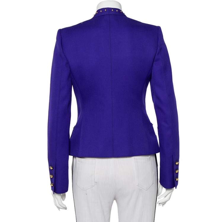 Pre Owned Roberto Cavalli Purple Wool Rock Stud Detail Hook Front Blazer S