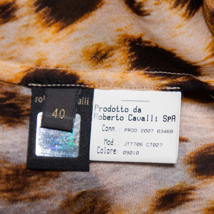 Pre Owned Roberto Cavalli Beige Animal Printed Silk Sheer Shirt & Asymmetric Hem Maxi Skirt S