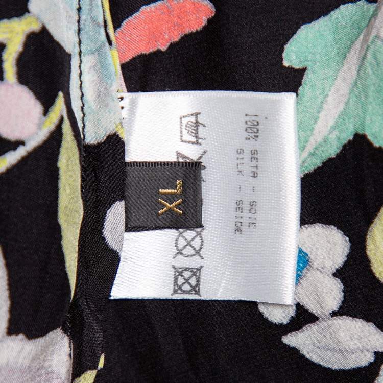 Pre Owned Roberto Cavalli Black Floral Printed Silk Satin Button Front Shirt XL