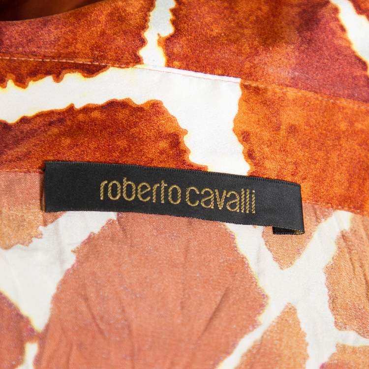 Pre Owned Roberto Cavalli Brown Printed Silk Button Front Shirt M