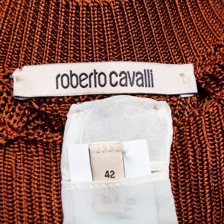 Pre Owned Roberto Cavalli Brown Cable Knit Cutout Detail Maxi Dress M