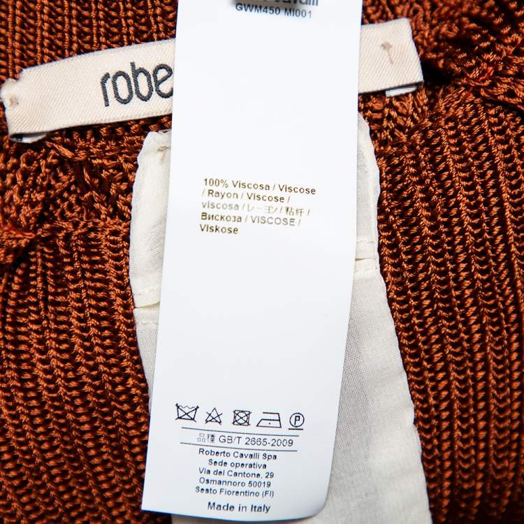Pre Owned Roberto Cavalli Brown Cable Knit Cutout Detail Maxi Dress M