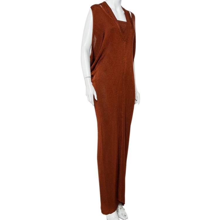 Pre Owned Roberto Cavalli Brown Cable Knit Cutout Detail Maxi Dress M