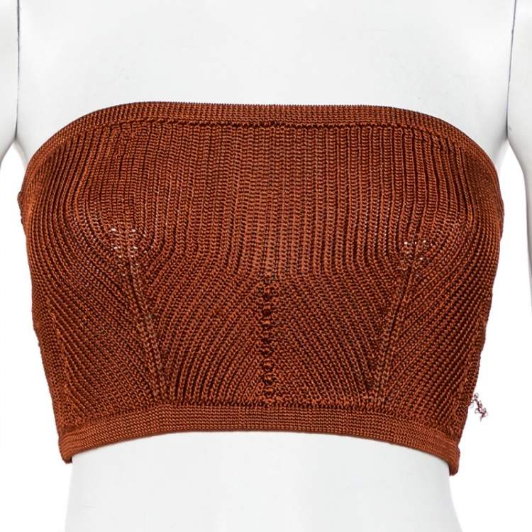 Pre Owned Roberto Cavalli Brown Cable Knit Cutout Detail Maxi Dress M