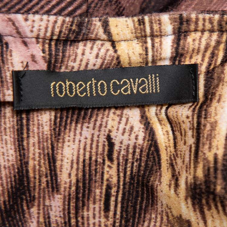 Pre Owned Roberto Cavalli Multicolor Printed Knit Ruffled Neck Detail Top M