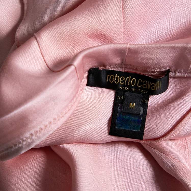 Pre Owned Roberto Cavalli Pink Silk Cutout Detail Maxi Skirt M