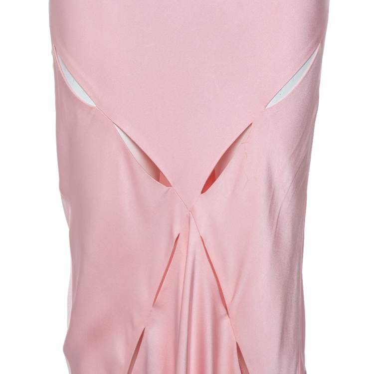 Pre Owned Roberto Cavalli Pink Silk Cutout Detail Maxi Skirt M