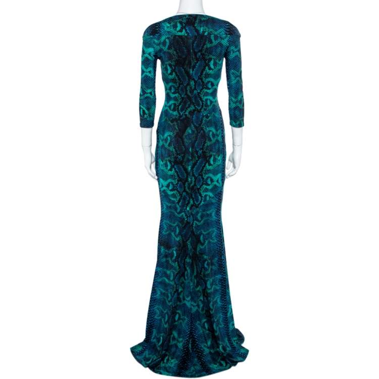 مملوكة مسبقًا Roberto Cavalli Blue Snakeskin Printed Jersey Maxi Dress M