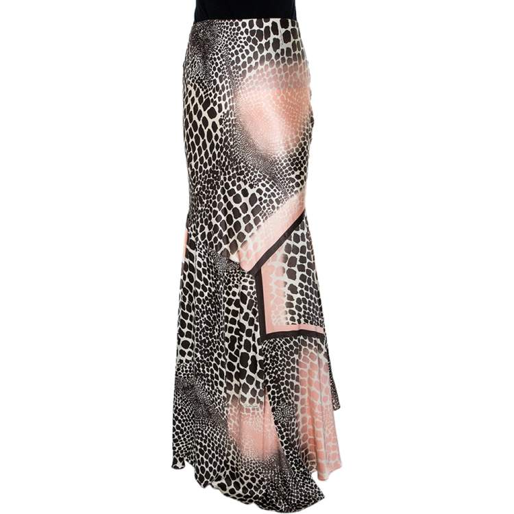 Pre Owned Roberto Cavalli Multicolor Animal Printed Silk Paneled Maxi Skirt S