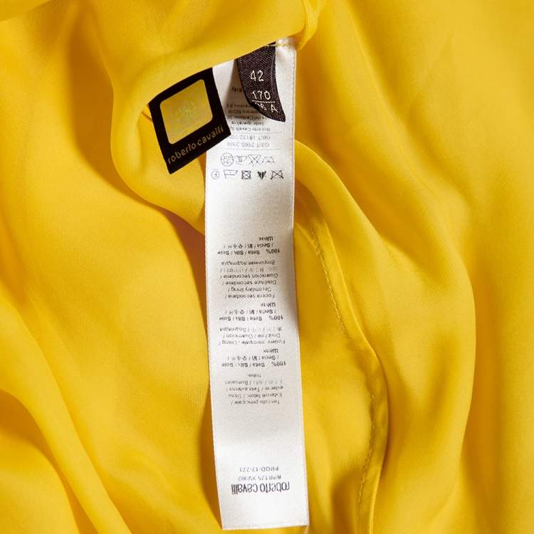 مملوكة مسبقًا Roberto Cavalli Yellow Pleated Silk Embellished Waist Detail Gown M
