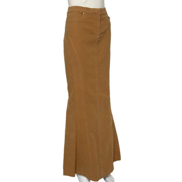 Pre Owned Roberto Cavalli Brown Denim Slit Detail Maxi Skirt M