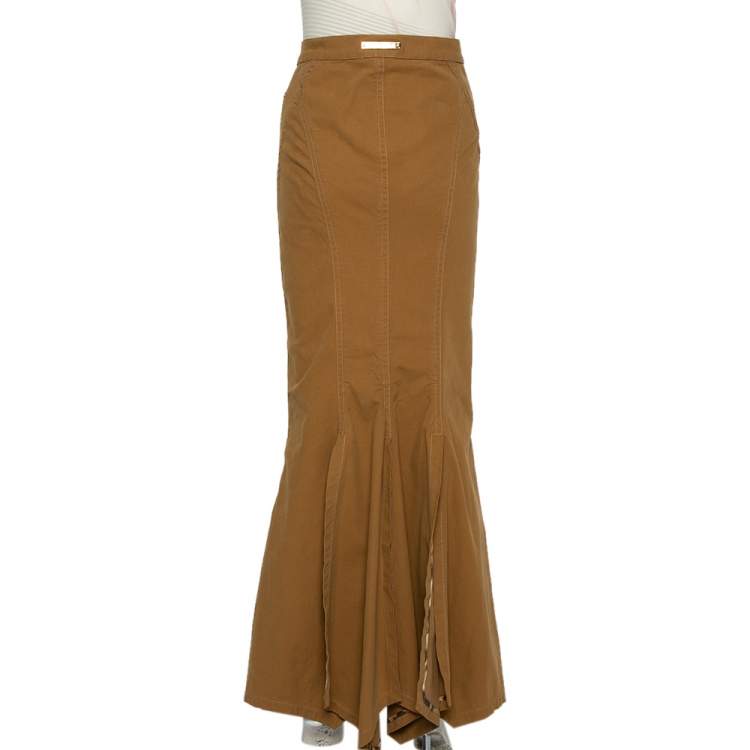 Pre Owned Roberto Cavalli Brown Denim Slit Detail Maxi Skirt M