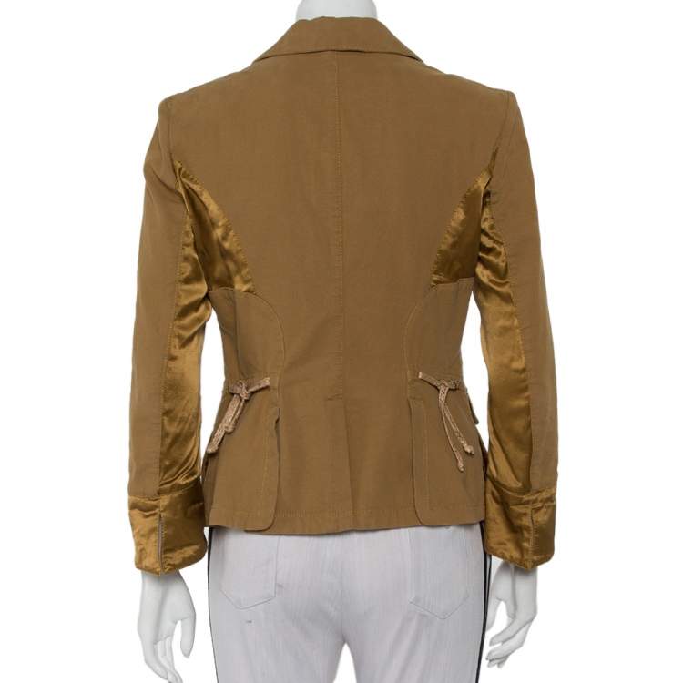 مملوكة مسبقًا Roberto Cavalli Brown Denim Leather Trim Button Front Blazer L