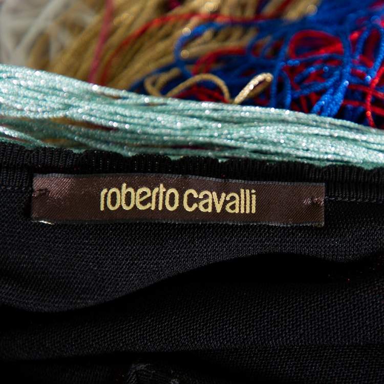 Pre Owned Roberto Cavalli Multicolor Knit Fringed Maxi Dress M